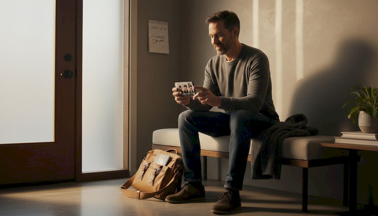 Man checks hairstyle ideas before salon visit