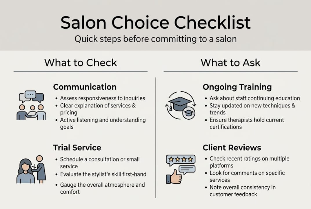 Checklist infographic for verifying salon choice