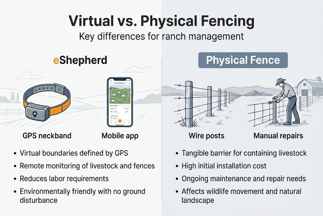 Infographic comparing virtual and physical fencing