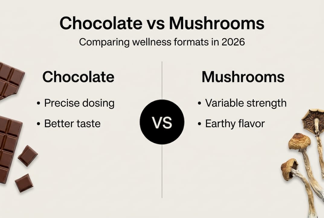 Infographic comparing chocolate and mushroom formats