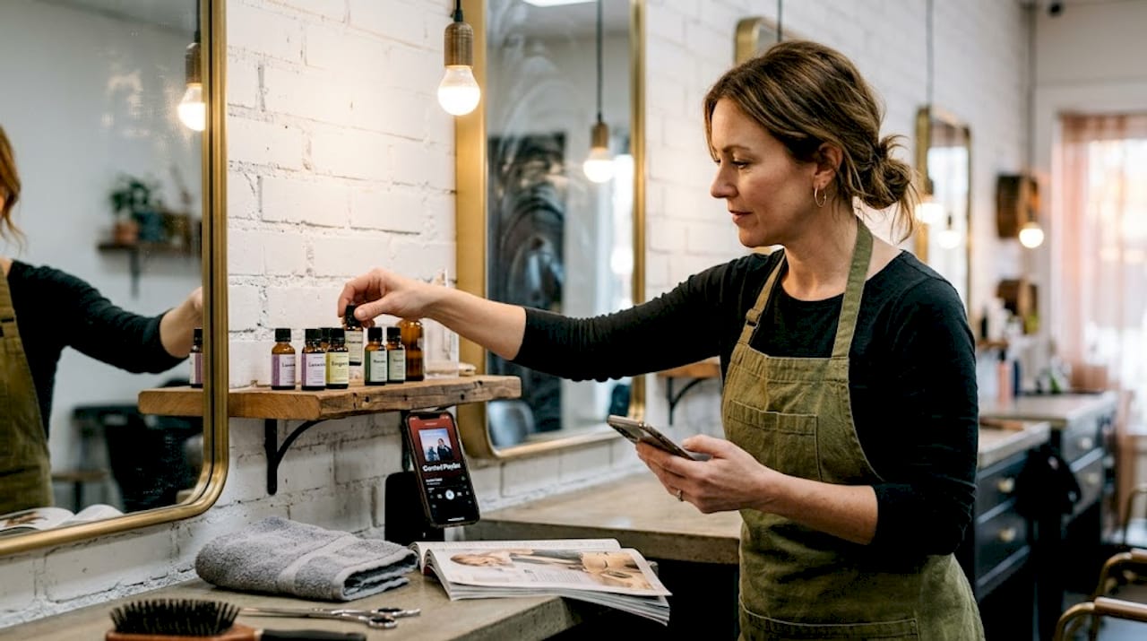 Hairstylist choosing scent for salon ambiance