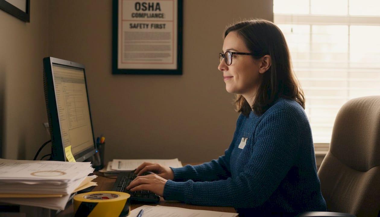 Administrator updating forklift certification documentation