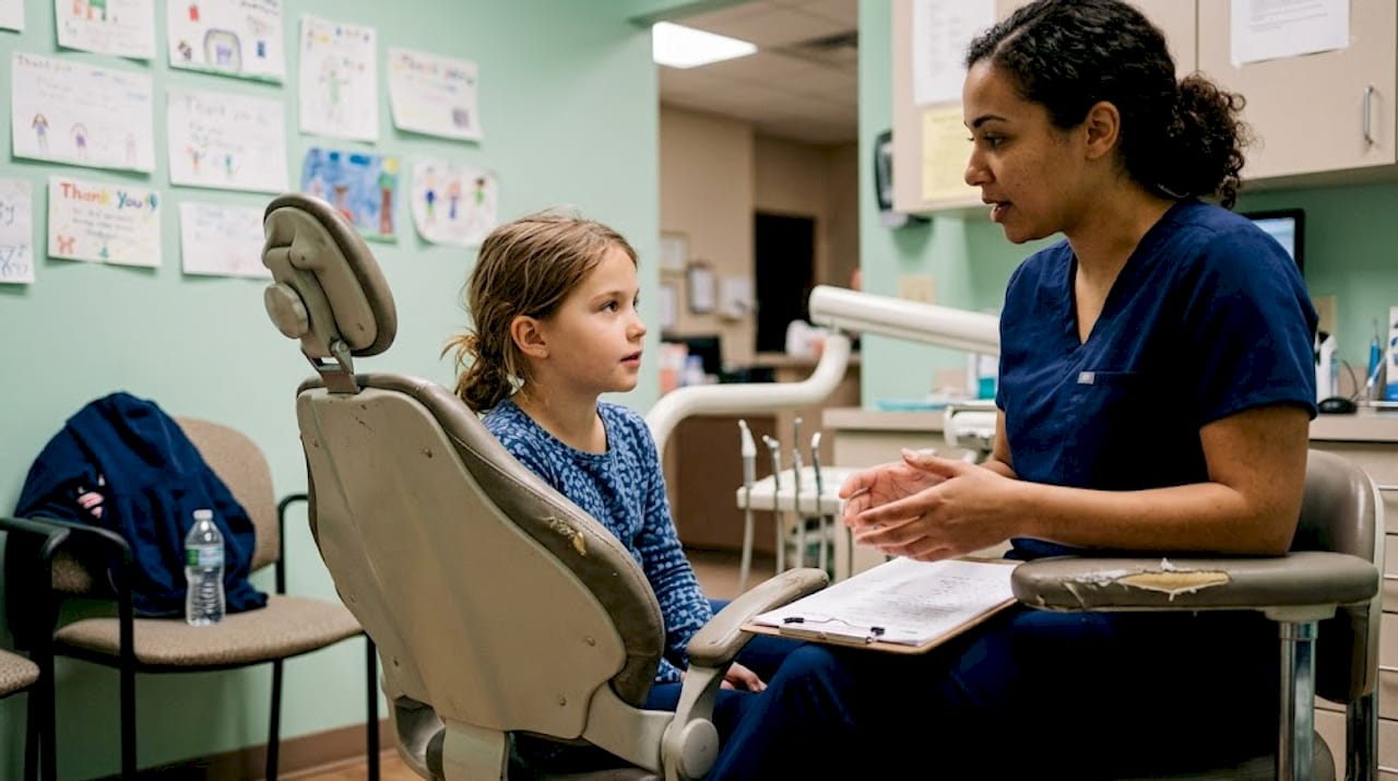 Child learning during orthodontist appointment