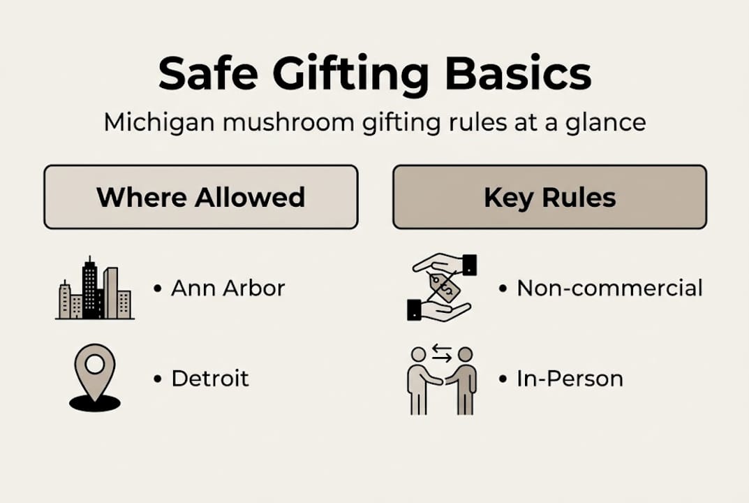 Infographic showing Michigan mushroom gifting laws