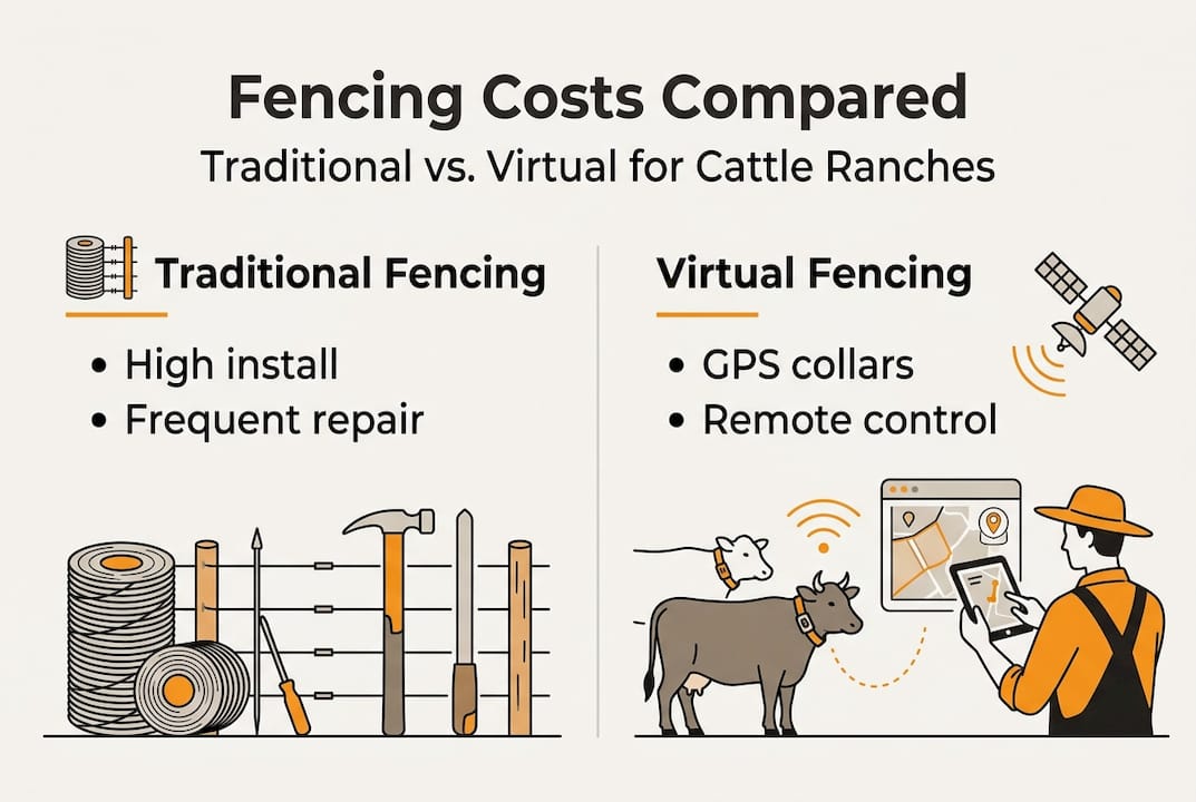 Infographic comparing traditional and virtual fencing costs