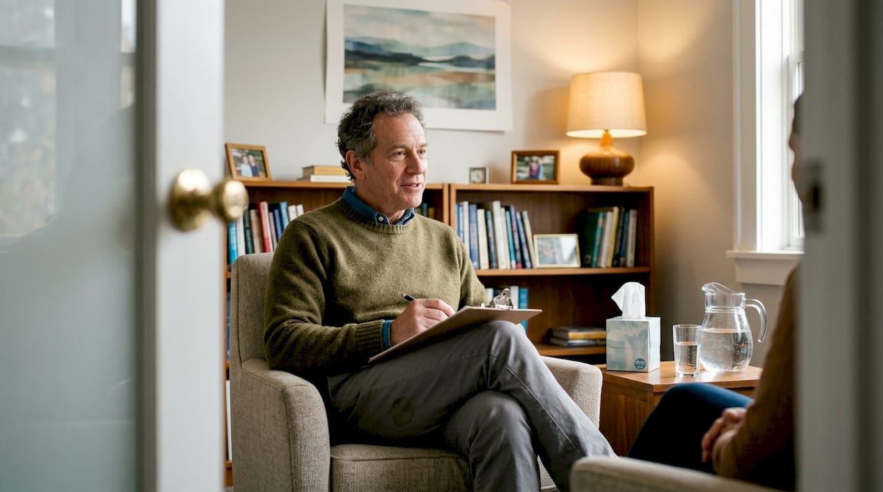 Therapist in clinical psilocybin session setting