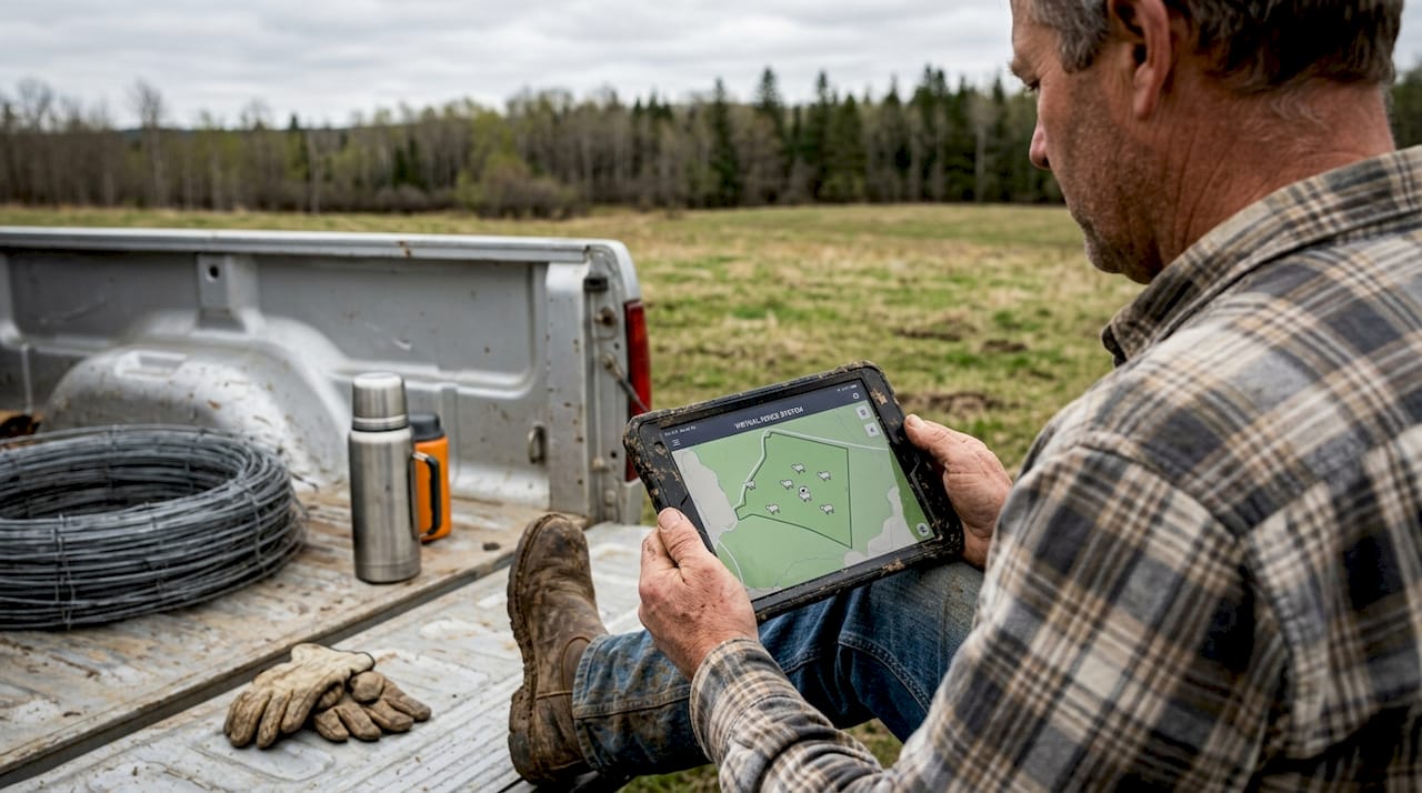 Rancher reviews virtual fencing map app outside