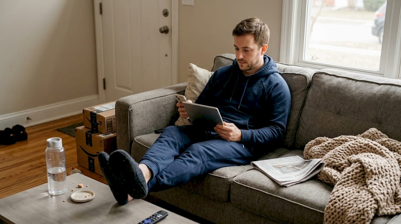 Person comparing online cannabis stores at home