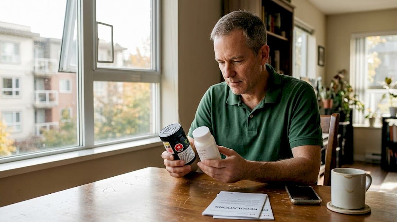Man compares cannabis products at home