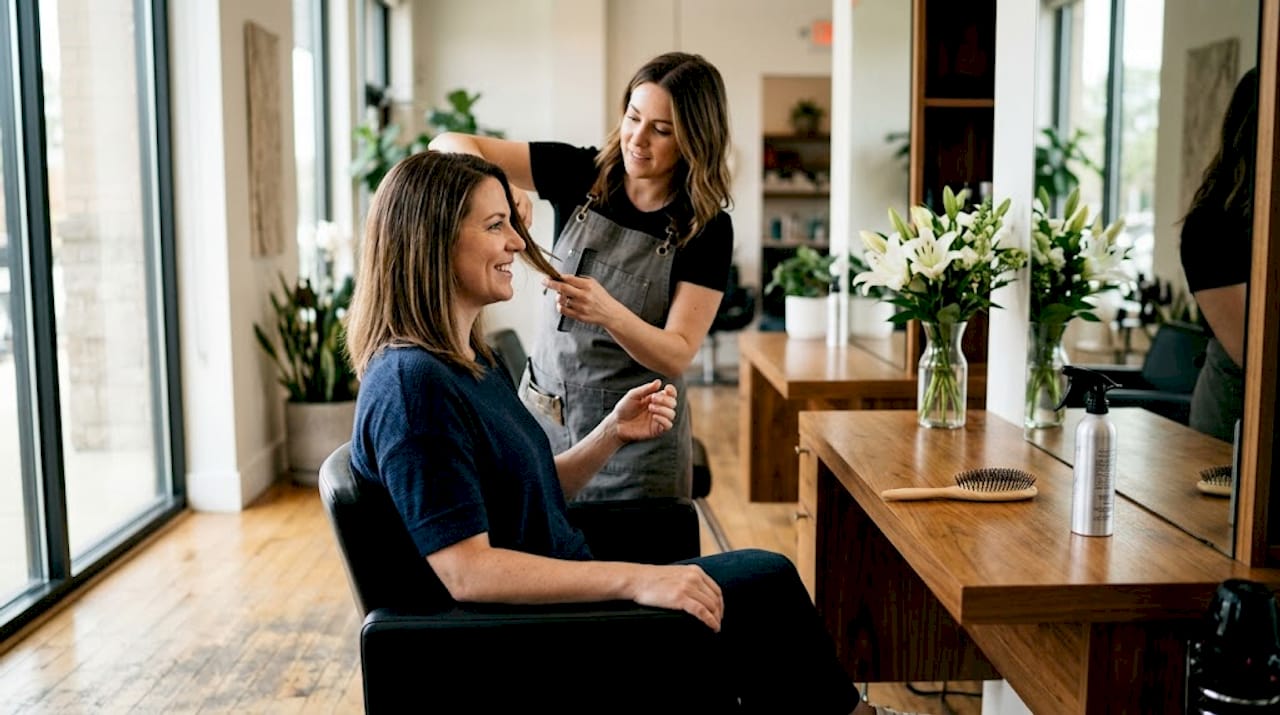Consultation and trim in luxury salon setting