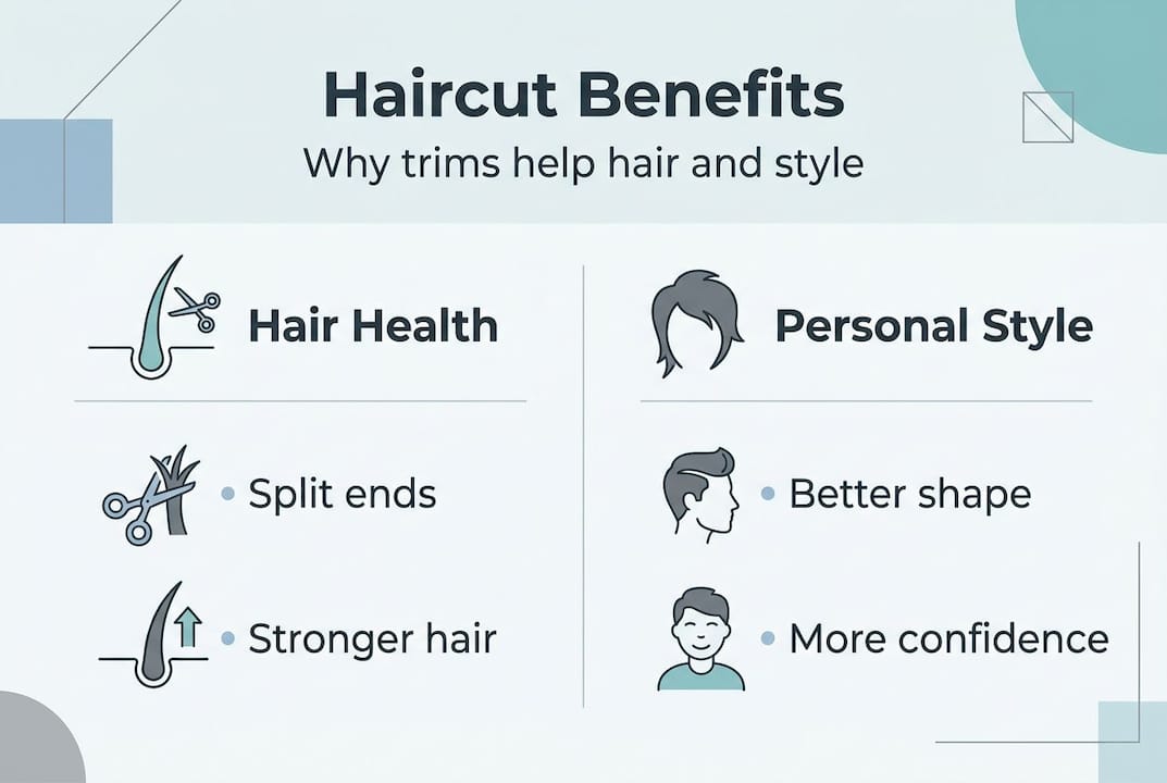 Infographic showing health and style haircut benefits