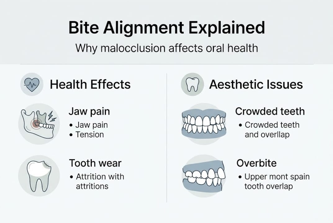 Infographic showing malocclusion health and aesthetic impacts