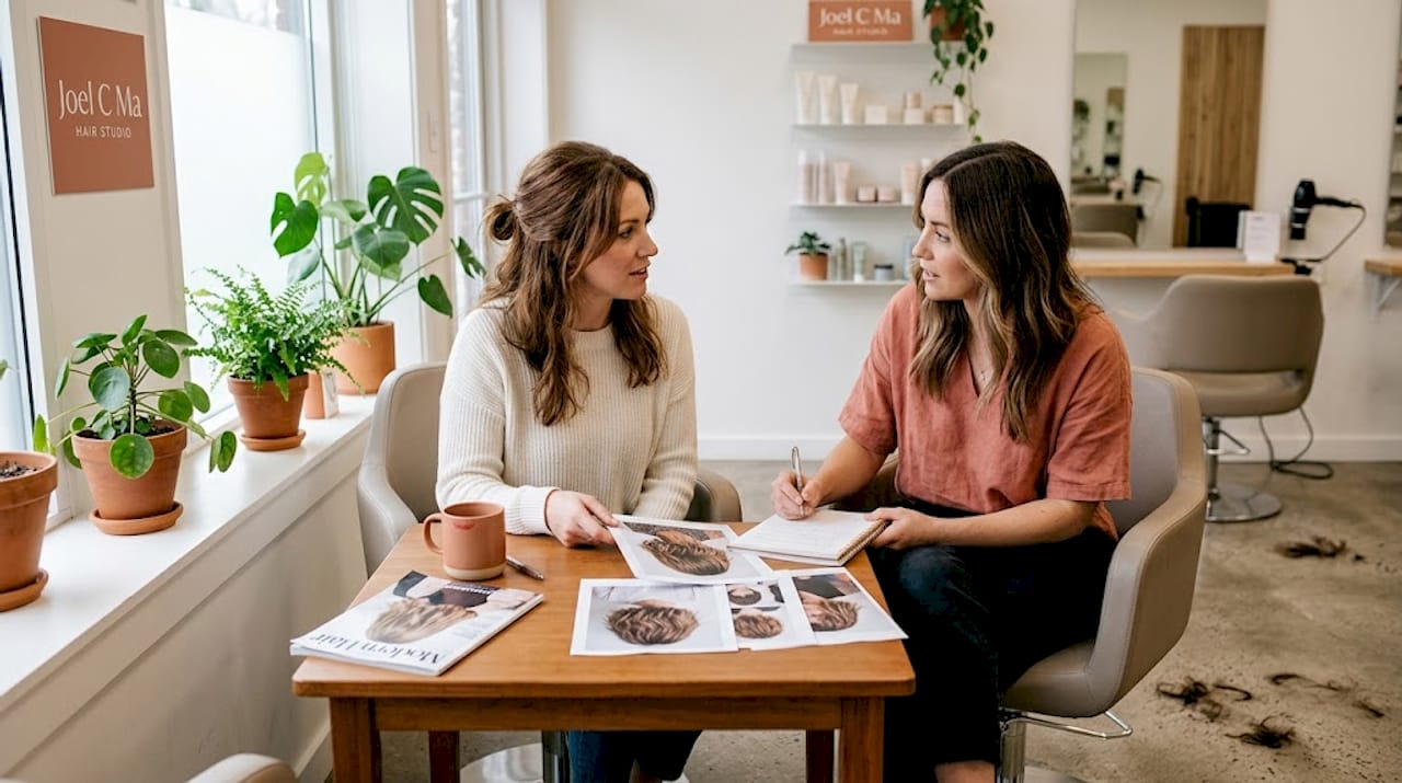 Client and stylist discussing hair consultation