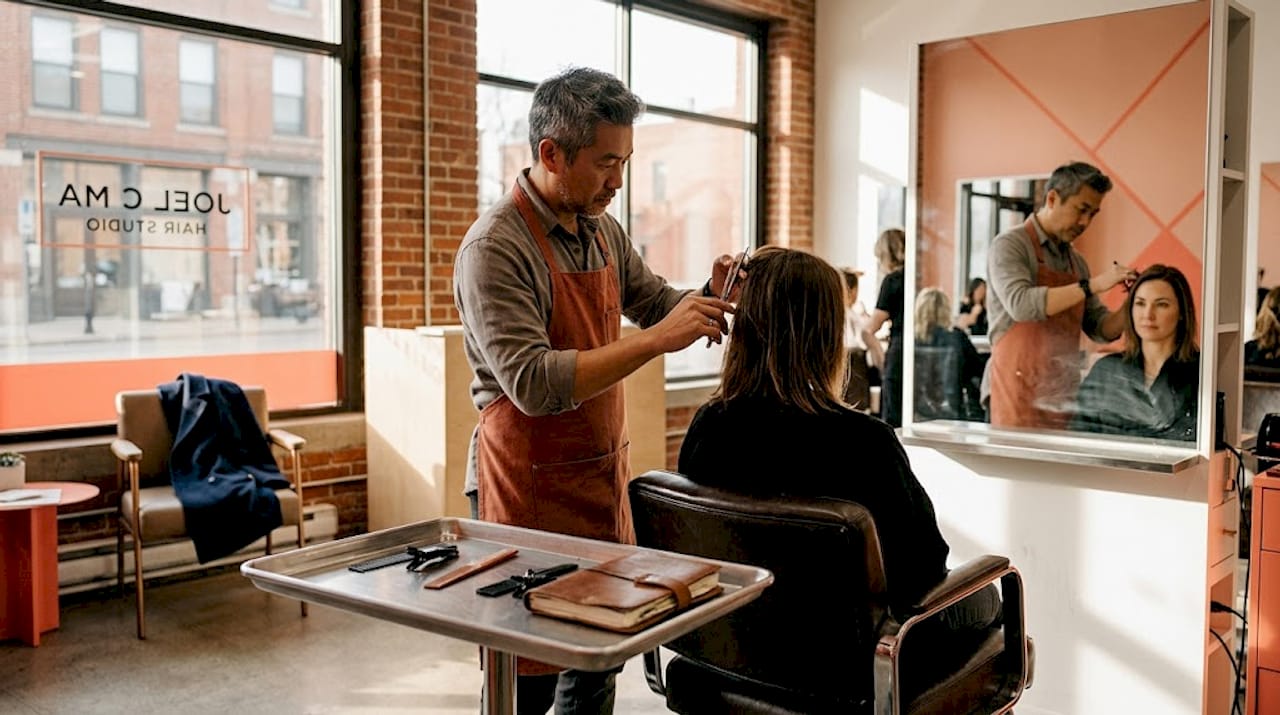 Stylist crafting haircut in luxury studio