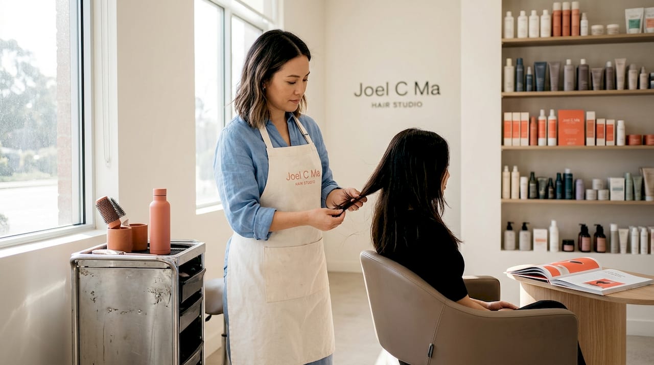 Stylist inspecting hair for split ends