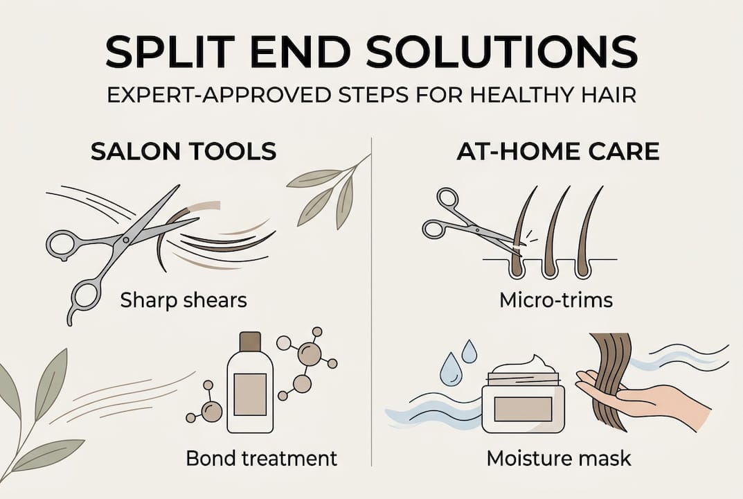 Infographic showing split end treatments and tools