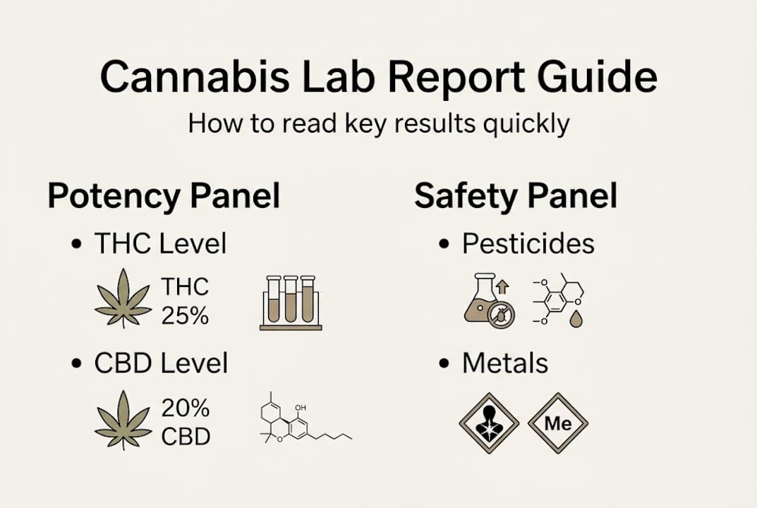 Infographic showing cannabis lab report key results