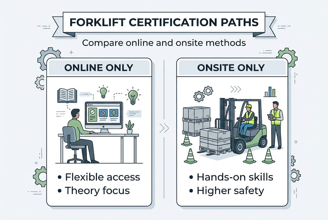 Infographic comparing online and onsite forklift certification