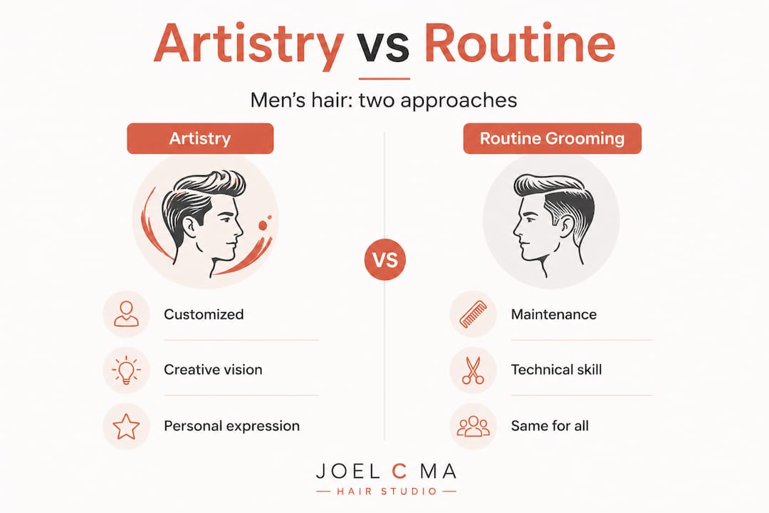 Infographic comparing hair artistry and grooming approaches