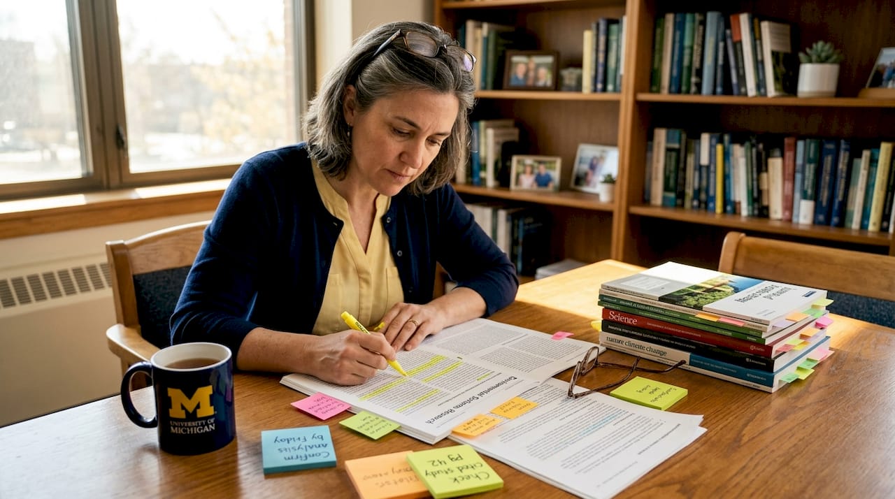 Researcher analyzing study results on mushroom benefits