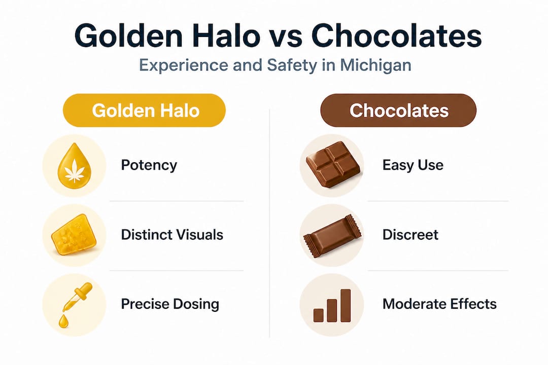 Infographic comparing golden halo mushrooms to chocolate products