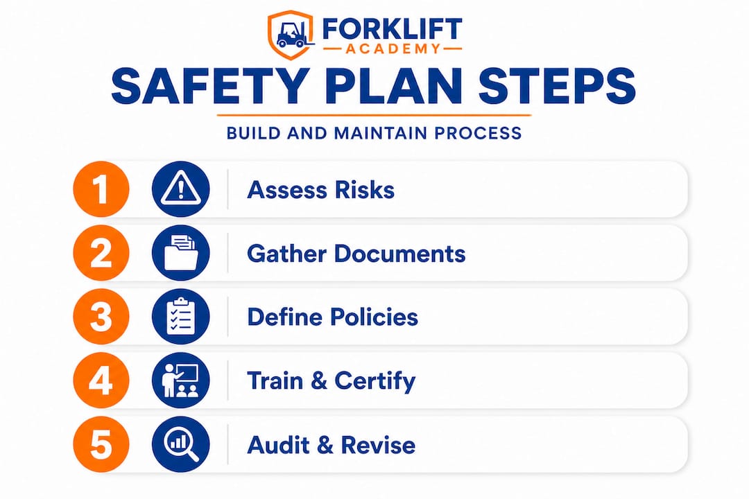 Infographic outlining forklift safety plan steps