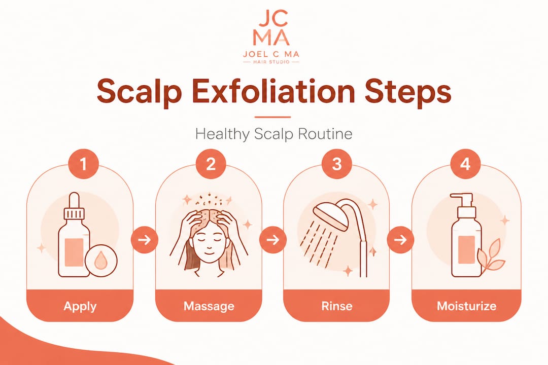Infographic showing scalp exfoliation steps