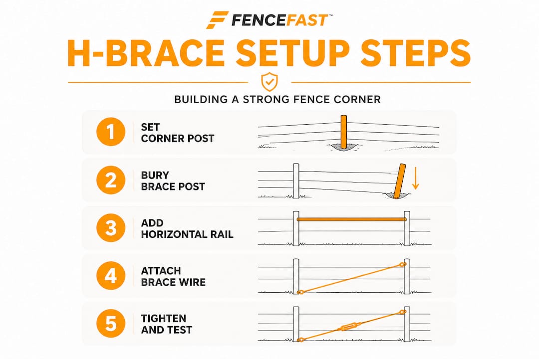 Infographic showing H-brace installation sequence