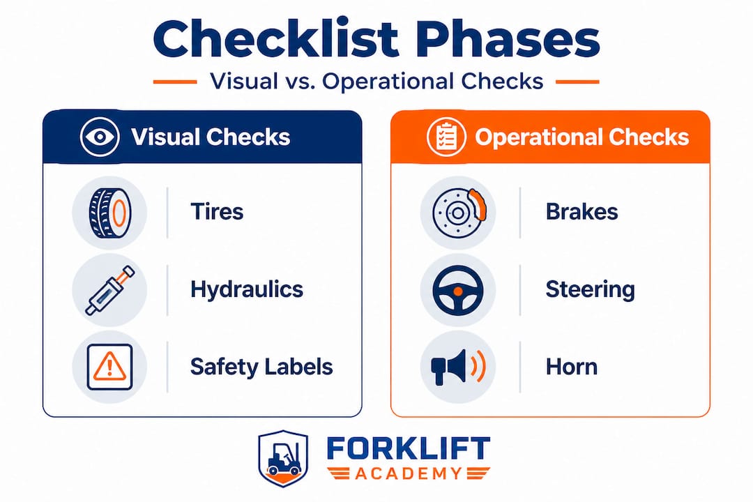 Infographic comparing visual versus operational checklist phases