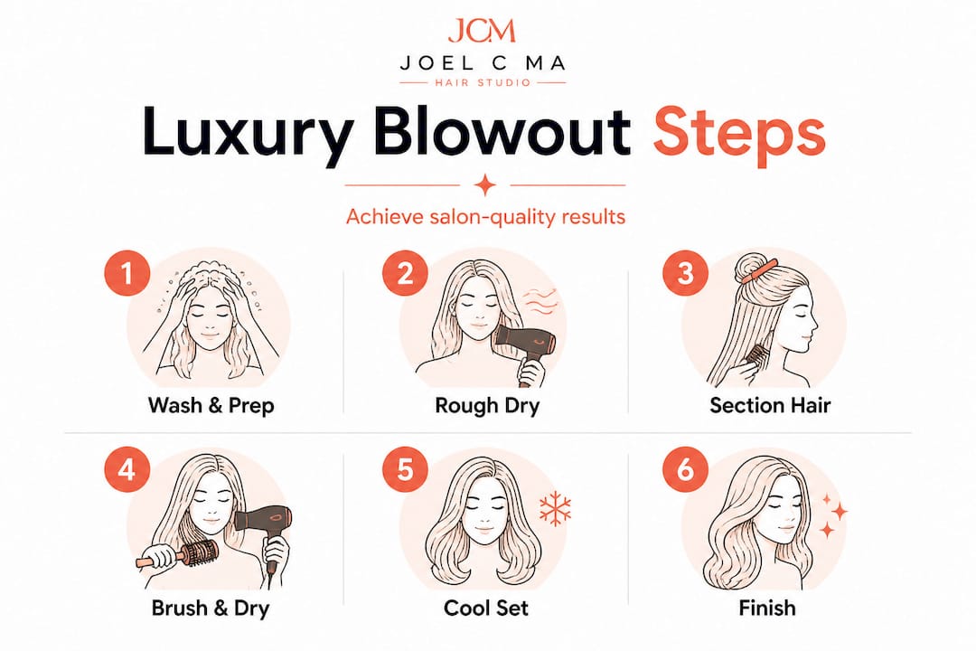 Infographic showing luxury blowout steps in order