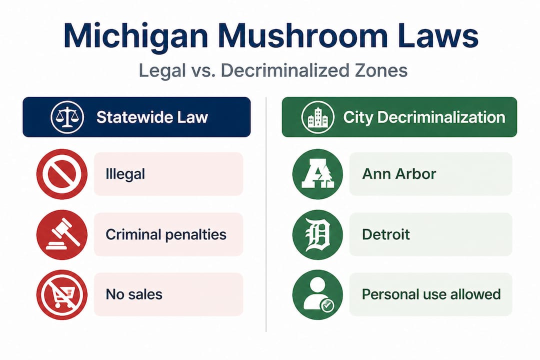 Infographic comparing Michigan mushroom laws