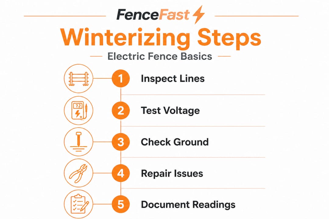 Infographic showing winterizing electric fence process steps