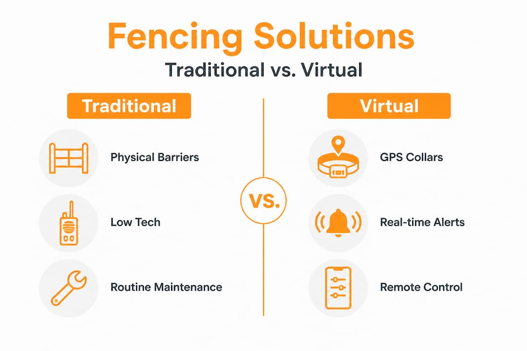 Infographic comparing traditional and virtual fencing solutions