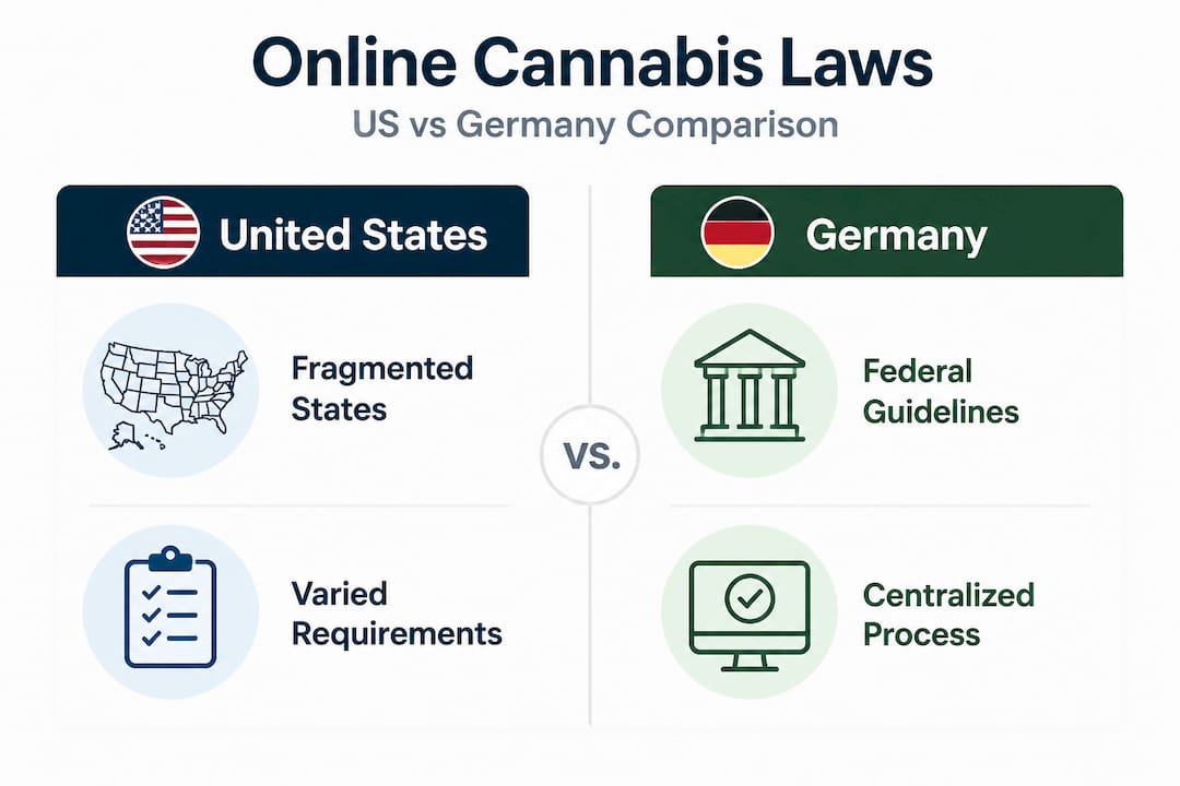 Infographic comparing US and Germany online cannabis laws
