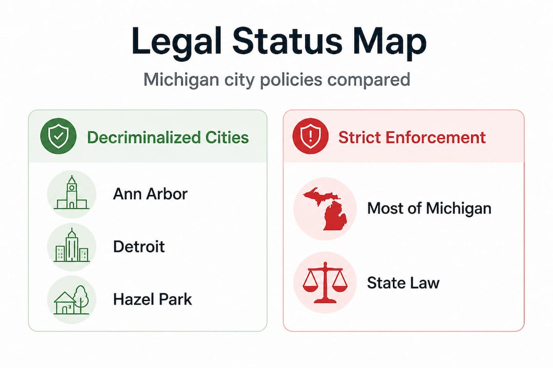 Infographic comparing Michigan mushroom laws