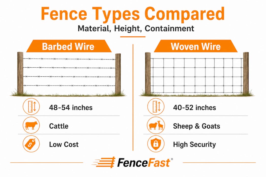 Infographic comparing barbed and woven wire fences