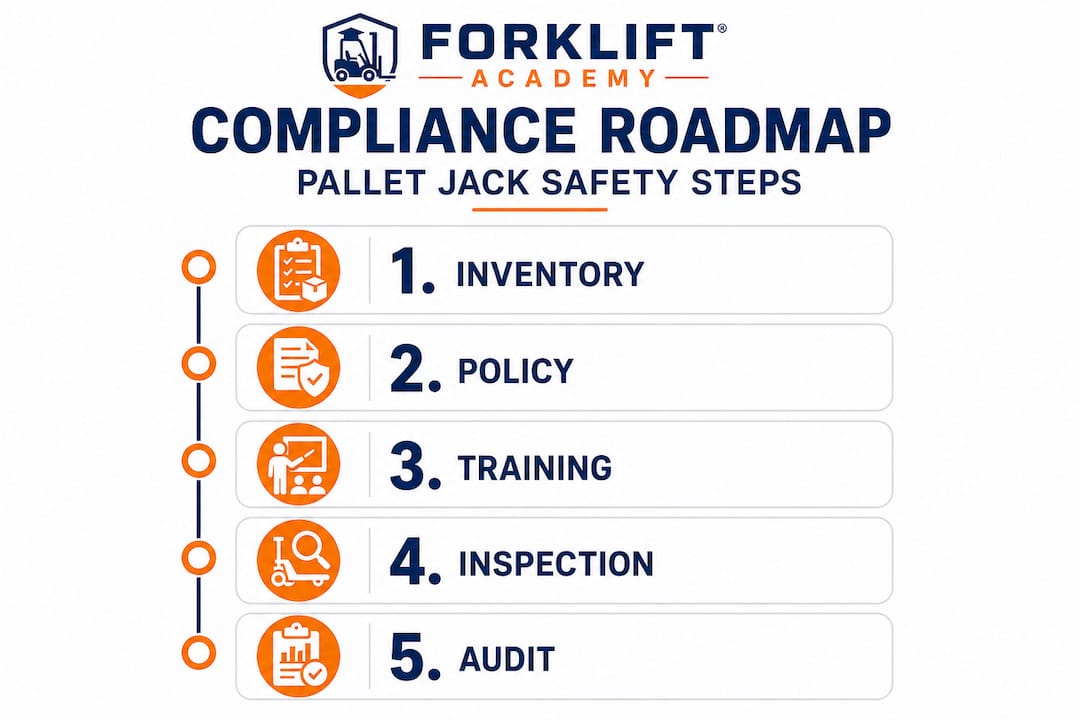Infographic shows five pallet jack compliance steps