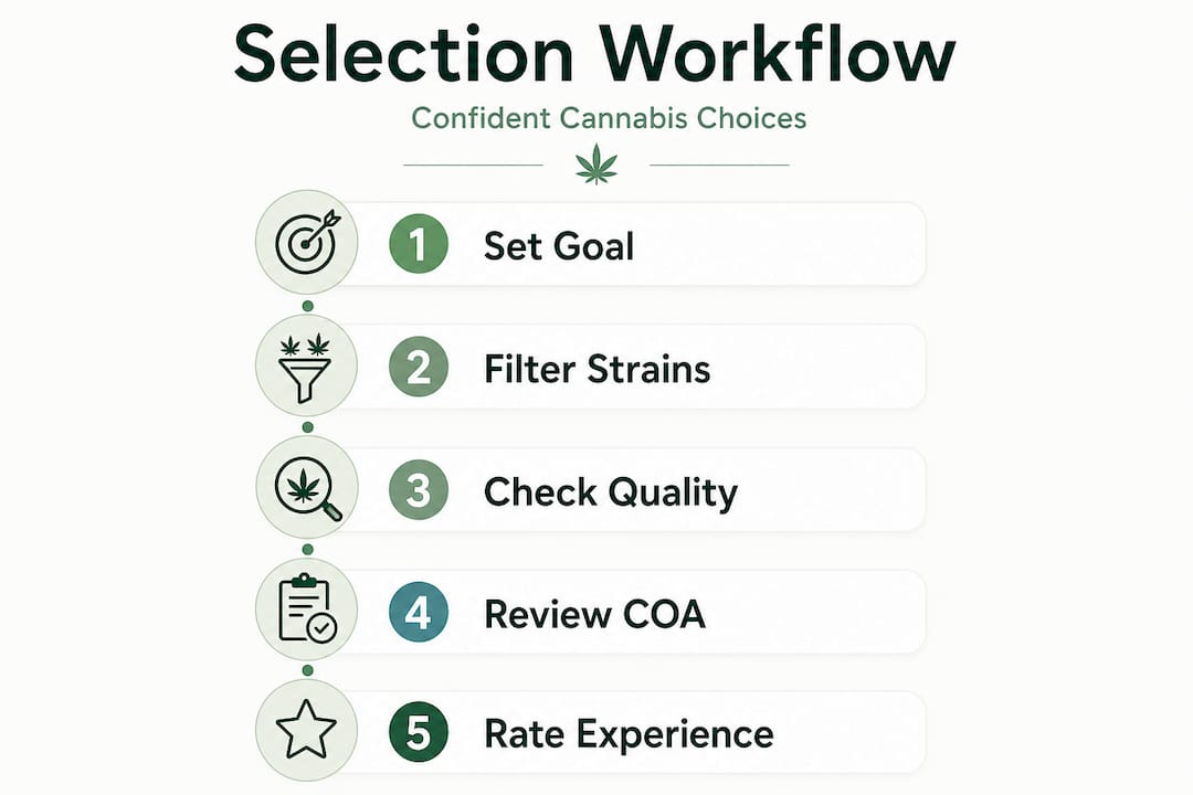 Infographic showing cannabis flower selection steps