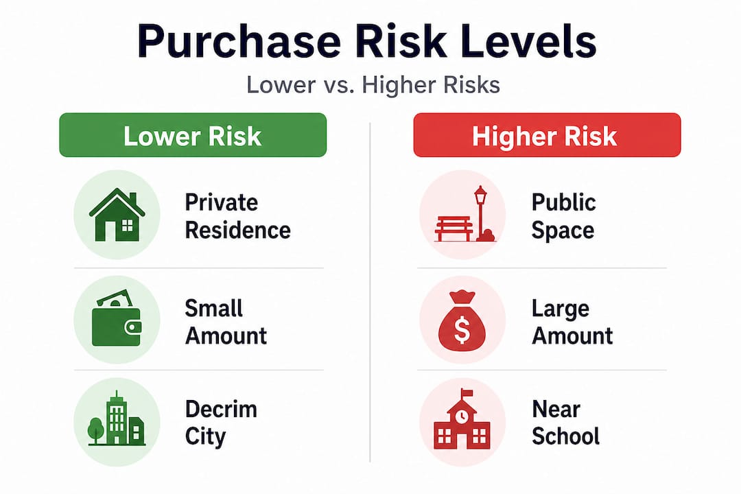 Infographic comparing low and high psilocybin purchase risks