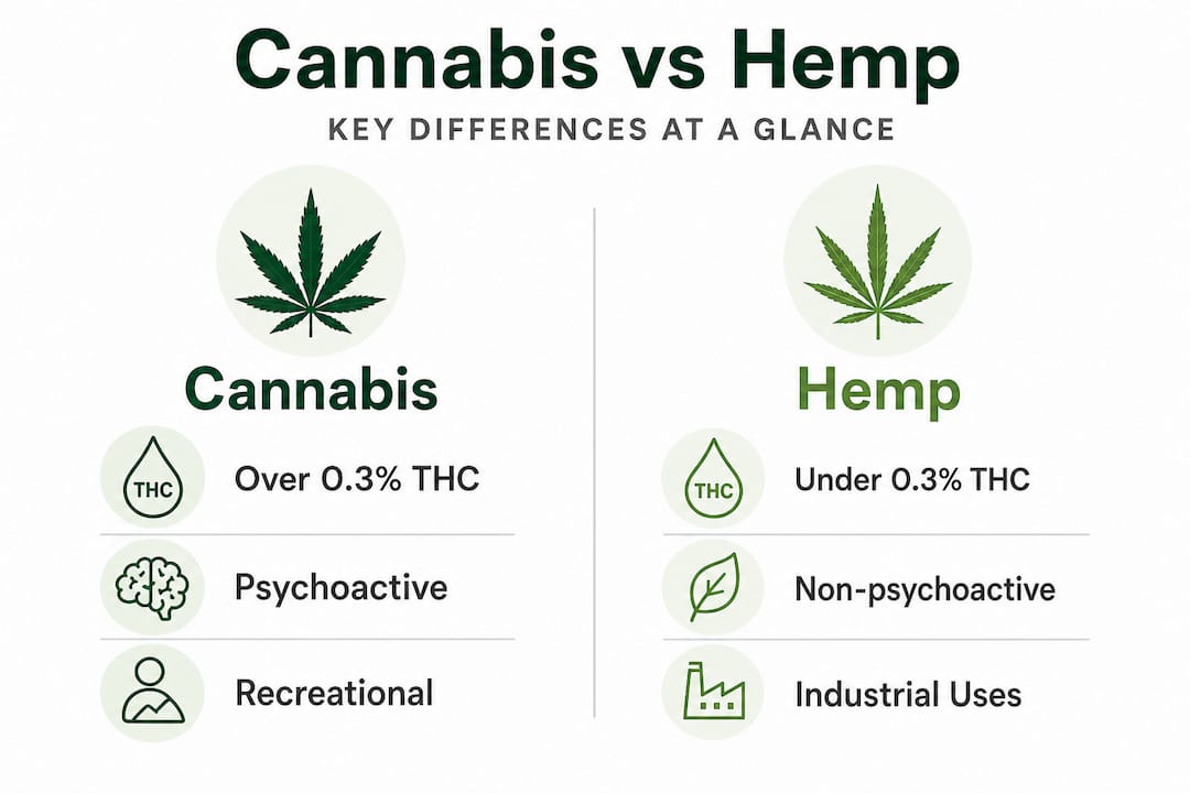 Infographic comparing cannabis and hemp side by side