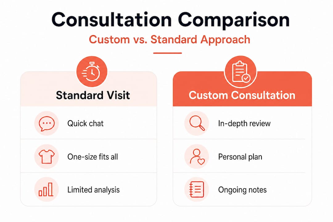 Infographic comparing standard and custom consultations