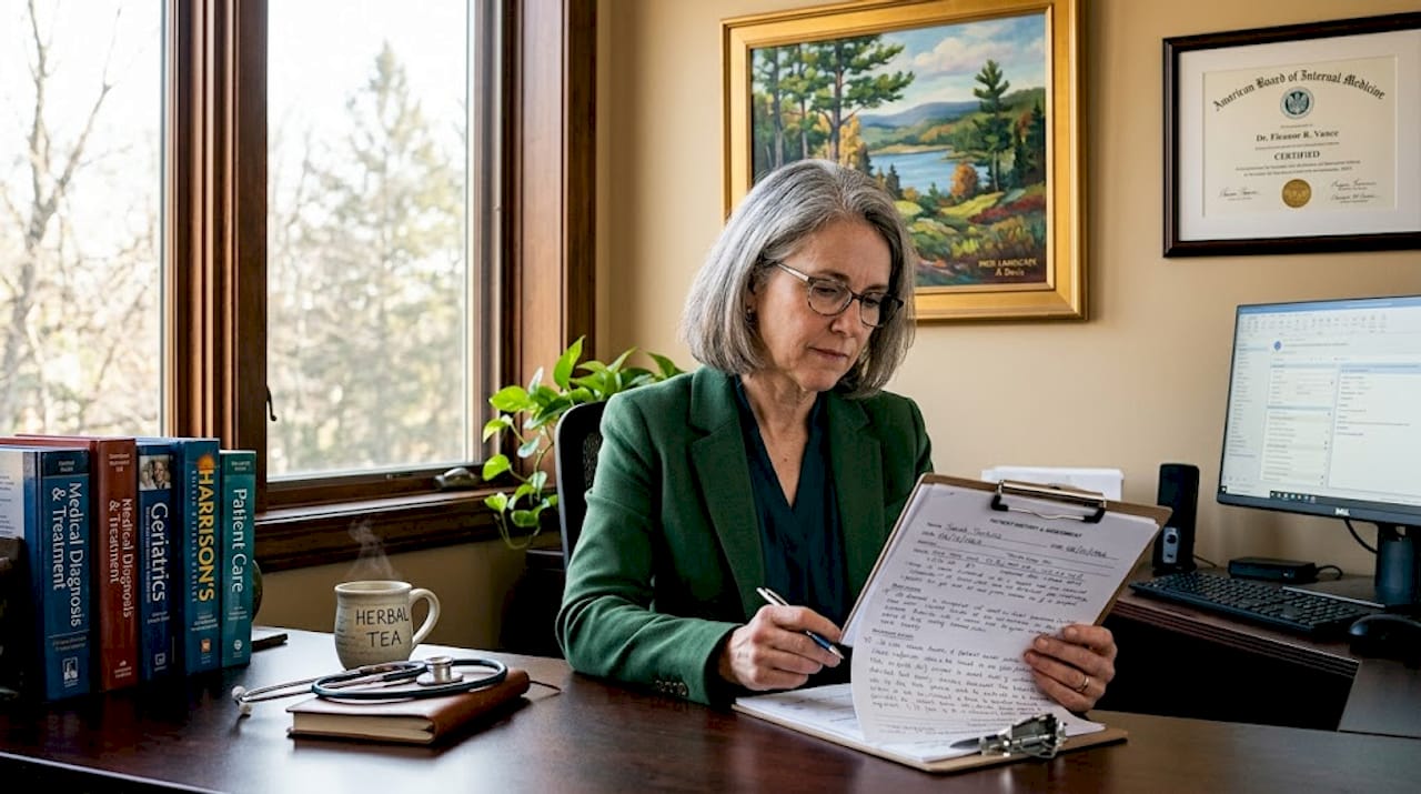 Health expert reviewing patient notes in Michigan office