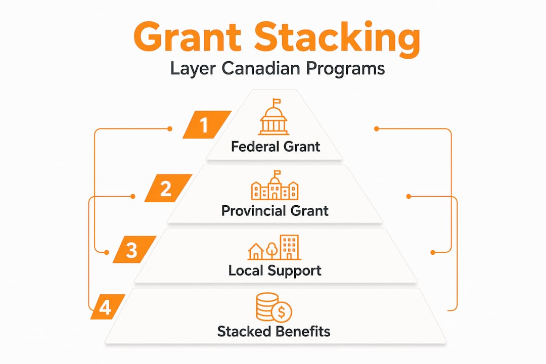 Hierarchy infographic showing grant stacking tiers