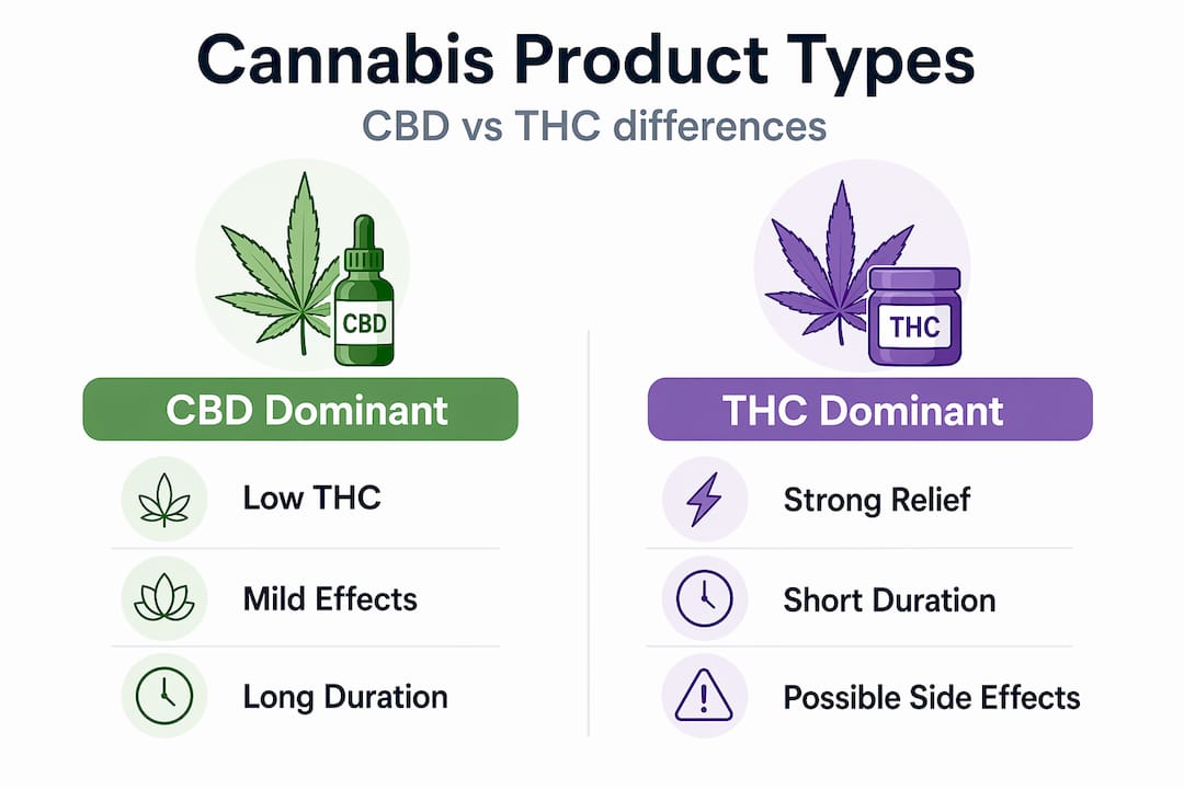 Infographic comparing CBD vs THC cannabis products
