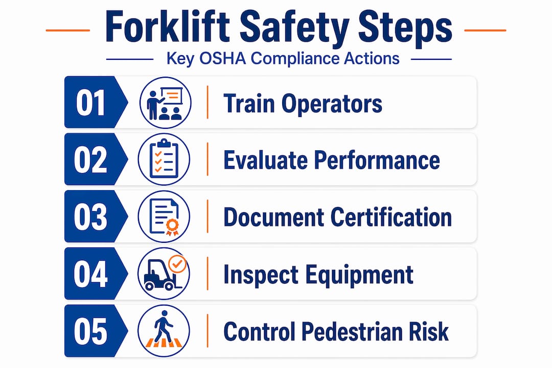 Vertical infographic of key OSHA safety steps