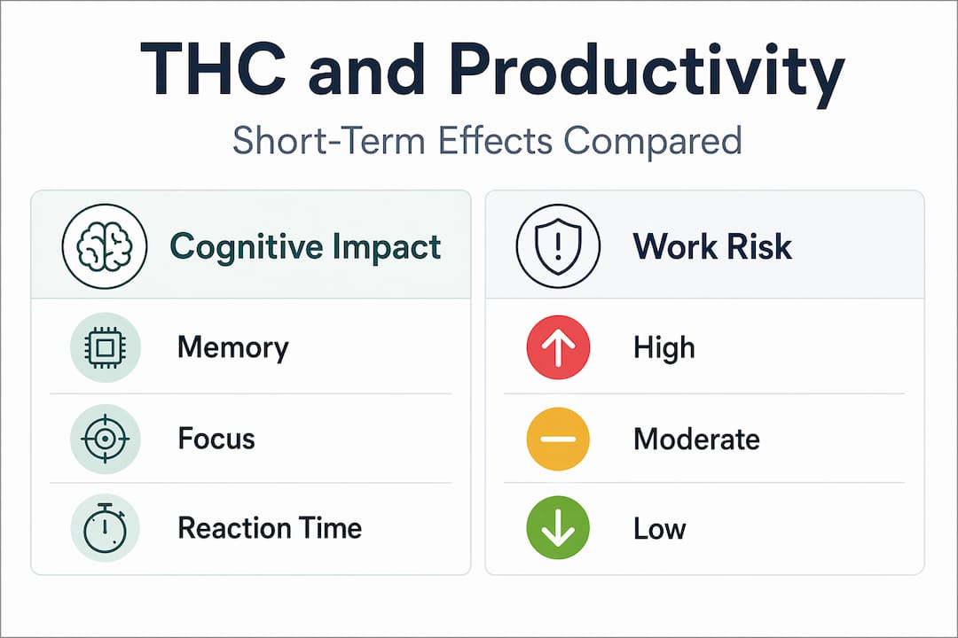 Infographic showing THC work risks and cognitive effects