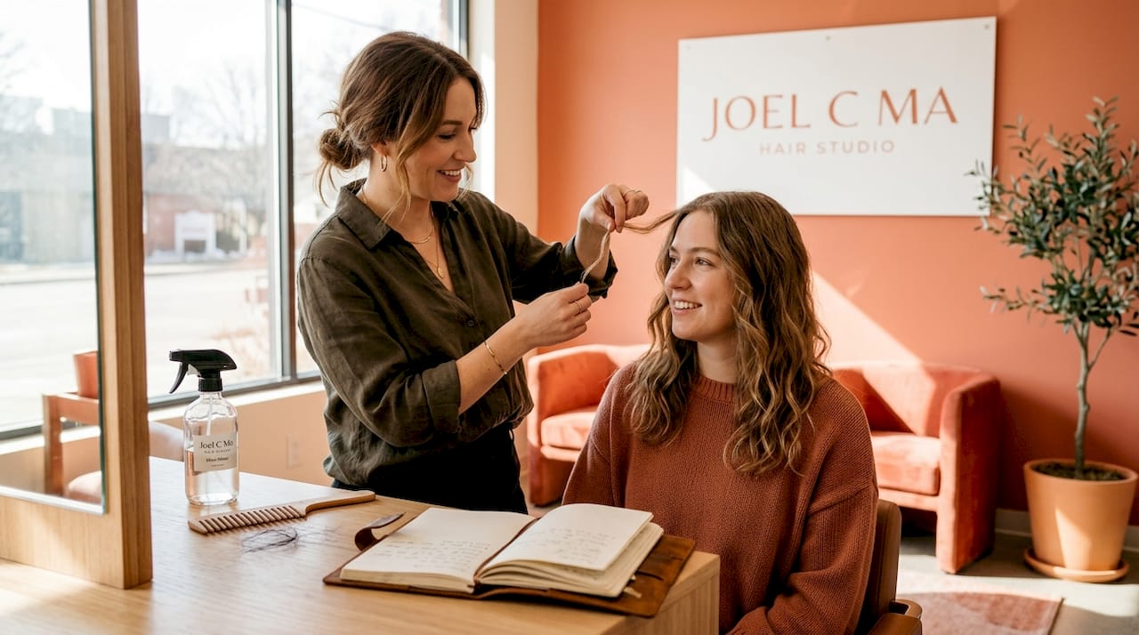 Stylist assessing hair texture at salon