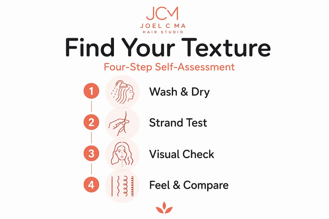 Infographic showing steps to assess hair texture
