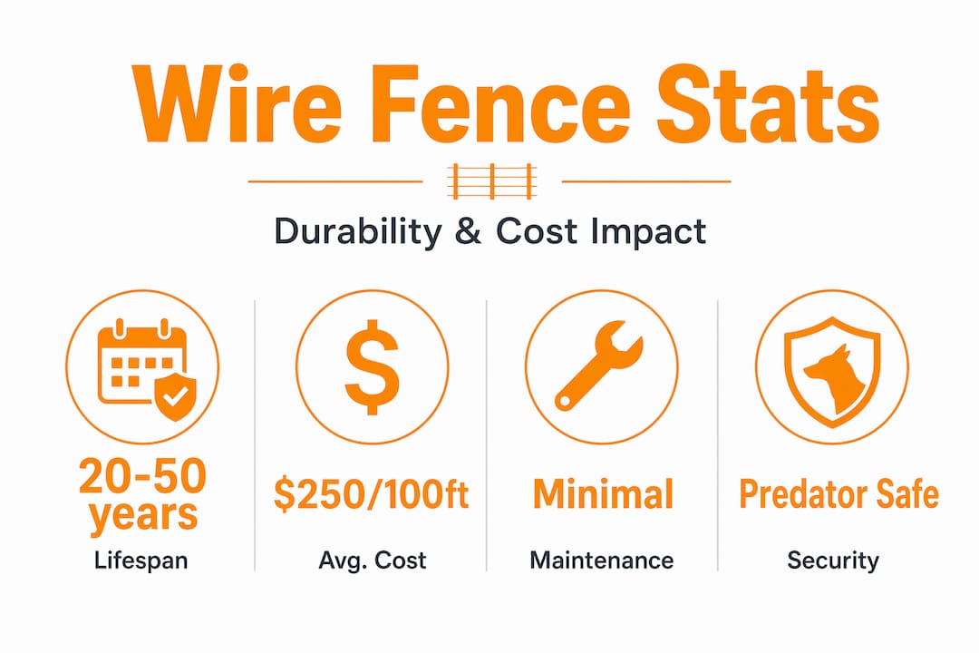 Infographic with wire fence lifespan and cost stats