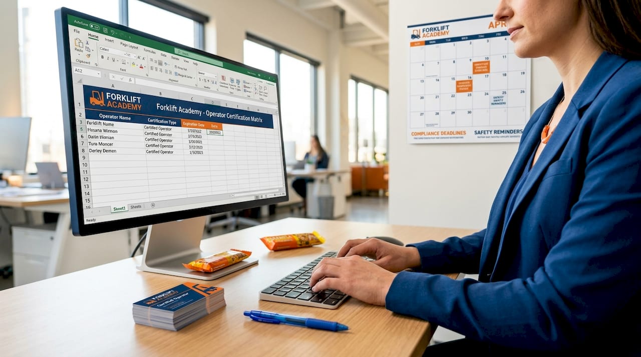 Coordinator updating forklift certification records